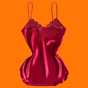90's vintage red satin lace lingerie slip dress SMALL romantic moods